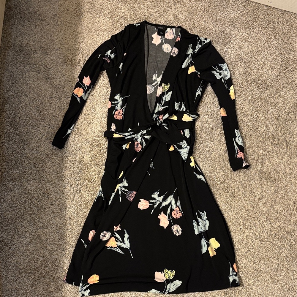 Ann Taylor Black Floral Long Sleeve Dress